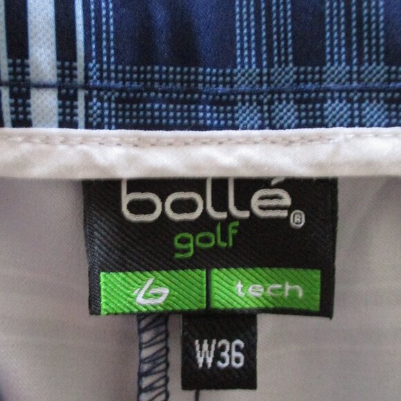bolle Shorts Bolle Golf Mens Flat Front Blue Stretch Plaid Golf
